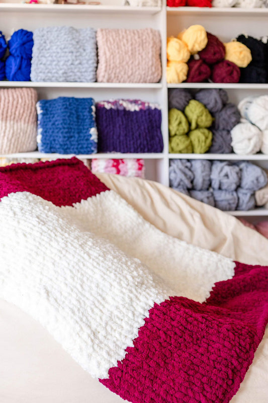 Burgundy and white throw